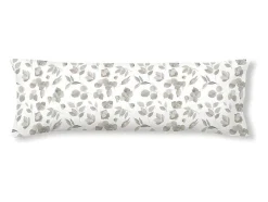 Taie D'Oreiller 100% Coton 1 Piece Blanc A Fleurs Beiges 45X125