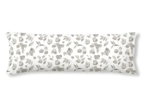 Taie D'Oreiller 100% Coton 1 Piece Blanc A Fleurs Beiges 45X125