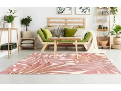 Tapete De Interior Ou De Exterior Etnico Motivos Folhas 150 X 200 Cm Cor-De-Rosa - Roceta