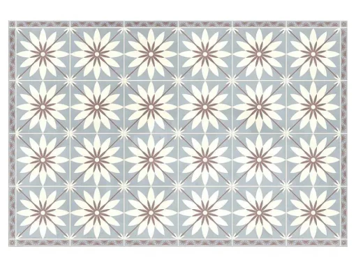 Tapete De Vinil Efeito Azulejo Com Flores De 120 X 180 Cm - Florita