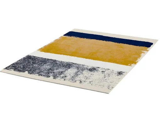 Tapete Em Poliester De 200 X 290 Cm Cor Amarelo Mostarda, Azul-Marinho E Cinza - Camden