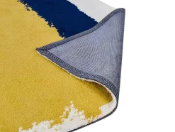 Tapete Em Poliester De 200 X 290 Cm Cor Amarelo Mostarda, Azul-Marinho E Cinza - Camden