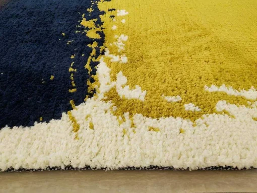 Tapete Em Poliester De 200 X 290 Cm Cor Amarelo Mostarda, Azul-Marinho E Cinza - Camden