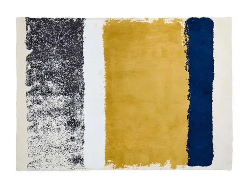 Tapete Em Poliester De 200 X 290 Cm Cor Amarelo Mostarda, Azul-Marinho E Cinza - Camden