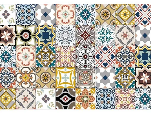 Tapete Em Vinil Efeito Mosaico Hidraulico Rica - 120X180 Cm - Multicolor