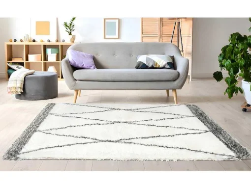 Tapete Felpudo 160 X 230 Cm Em Poliester Bege E Cinza Estilo Berbere - Hania