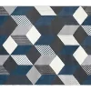 Tapete Geometrico 160 X 230 Cm Em Polipropileno Cinza, Branco E Azul - Carrio