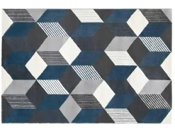 Tapete Geometrico 160 X 230 Cm Em Polipropileno Cinza, Branco E Azul - Carrio