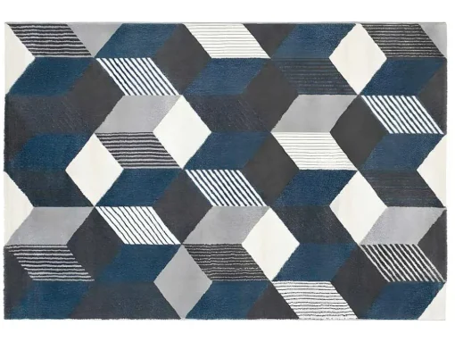 Tapete Geometrico 160 X 230 Cm Em Polipropileno Cinza, Branco E Azul - Carrio