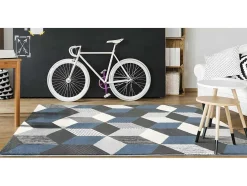 Tapete Geometrico 160 X 230 Cm Em Polipropileno Cinza, Branco E Azul - Carrio