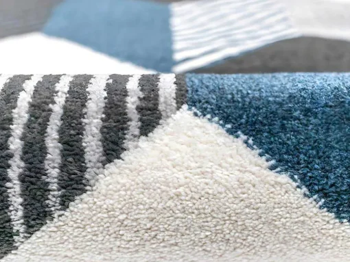 Tapete Geometrico 160 X 230 Cm Em Polipropileno Cinza, Branco E Azul - Carrio