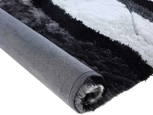 Tapete Shaggy Ecume - Poliester Tufado A Mão - Preto E Branco - 140*200 Cm