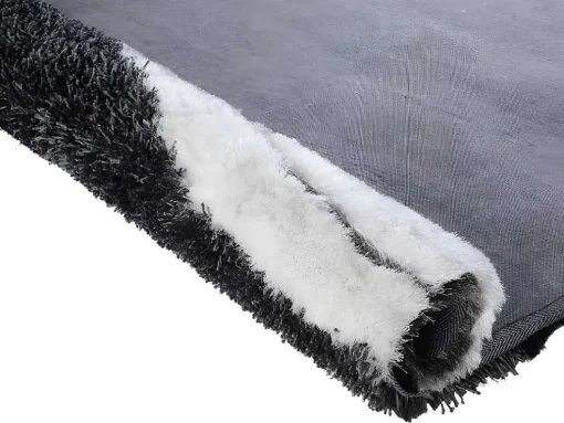 Tapete Shaggy Ecume - Poliester Tufado A Mão - Preto E Branco - 140*200 Cm