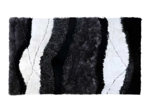 Tapete Shaggy Ecume - Poliester Tufado A Mão - Preto E Branco - 140*200 Cm