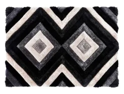 Tapete Shaggy Efeito 3D Sablier - Poliester - Cinza, Preto E Branco - 140X200 Cm