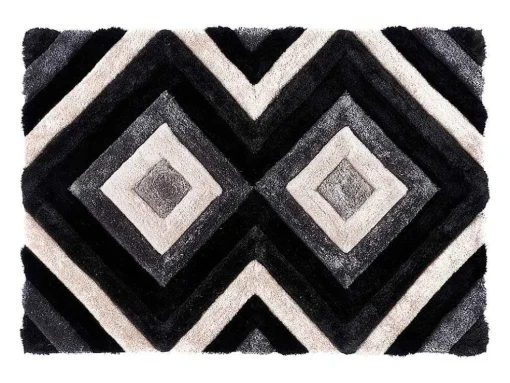 Tapete Shaggy Efeito 3D Sablier - Poliester - Cinza, Preto E Branco - 140X200 Cm