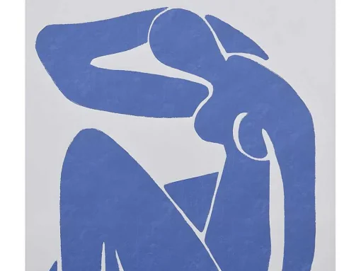 Tela Impressa Emoldurada Mulher De 60 X 80 Cm Com Moldura Em Madeira Cor Azul E Bege - Lolia