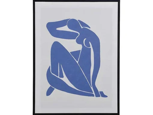 Tela Impressa Emoldurada Mulher De 60 X 80 Cm Com Moldura Em Madeira Cor Azul E Bege - Lolia
