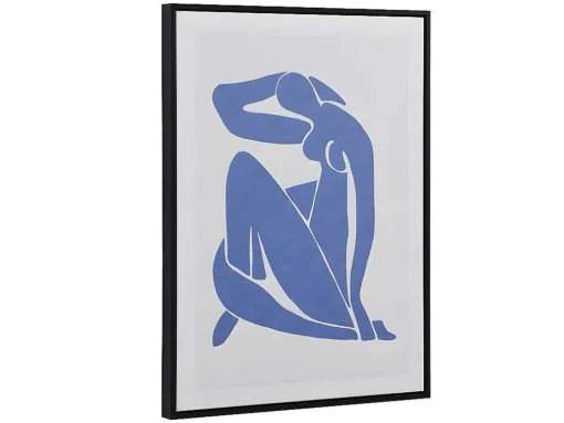 Tela Impressa Emoldurada Mulher De 60 X 80 Cm Com Moldura Em Madeira Cor Azul E Bege - Lolia