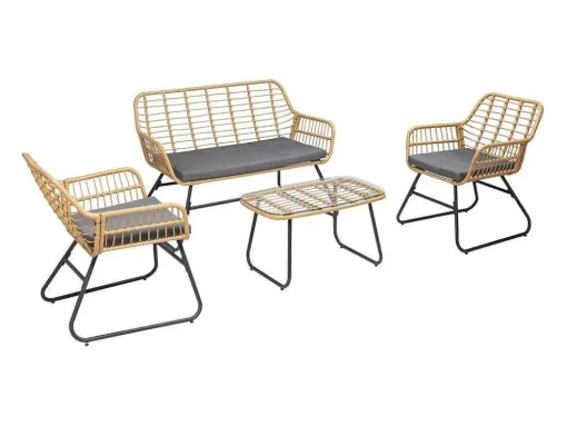 Tiga Mobiliário De Jardim Conjunto Em Resina Tecida 4 Assentos - Almofadas Cinzentas