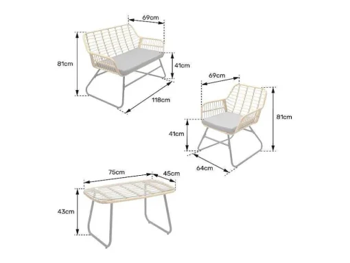 Tiga Mobiliário De Jardim Conjunto Em Resina Tecida 4 Assentos - Almofadas Cinzentas