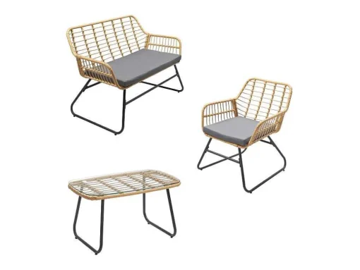 Tiga Mobiliário De Jardim Conjunto Em Resina Tecida 4 Assentos - Almofadas Cinzentas