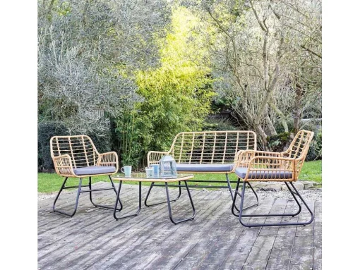 Tiga Mobiliário De Jardim Conjunto Em Resina Tecida 4 Assentos - Almofadas Cinzentas