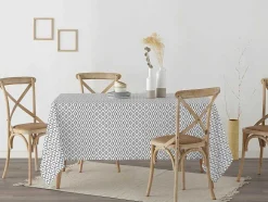 Toalha De Mesa 100% Algodao Resistente A Nodoas Com Desenho Geometrico Cinzento