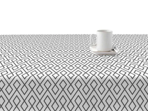 Toalha De Mesa 100% Algodao Resistente A Nodoas Com Desenho Geometrico Cinzento