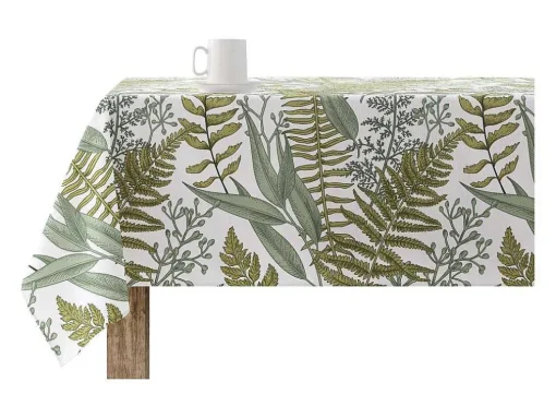 Toalha De Mesa Resistente As Manchas 100% Algodao Motivos Vegetais Em Tons De Verde