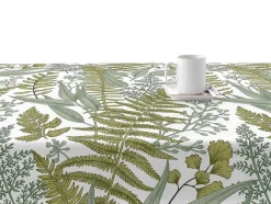 Toalha De Mesa Resistente As Manchas 100% Algodao Motivos Vegetais Em Tons De Verde