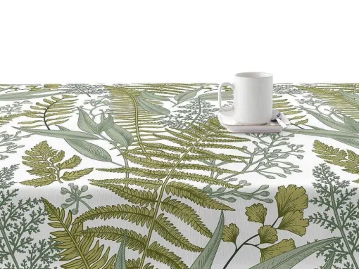Toalha De Mesa Resistente As Manchas 100% Algodao Motivos Vegetais Em Tons De Verde