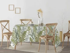Toalha De Mesa Resistente As Manchas 100% Algodao Motivos Vegetais Em Tons De Verde