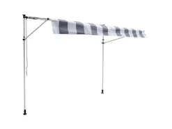Toldo De Varanda Chene 3 1,2M - Tecido Riscado Branco/Cinzento E Moldura Branca