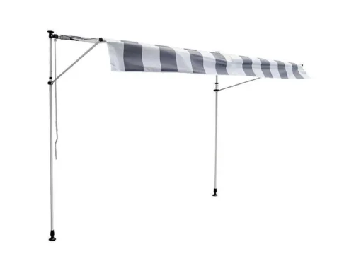 Toldo De Varanda Chene 3 1,2M - Tecido Riscado Branco/Cinzento E Moldura Branca