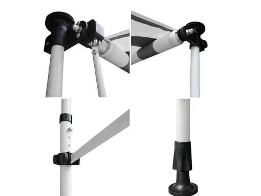 Toldo De Varanda Chene 2 1,2M - Tecido Listrado Branco/Cinzento E Moldura Branca