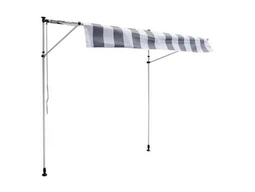 Toldo De Varanda Chene 2 1,2M - Tecido Listrado Branco/Cinzento E Moldura Branca