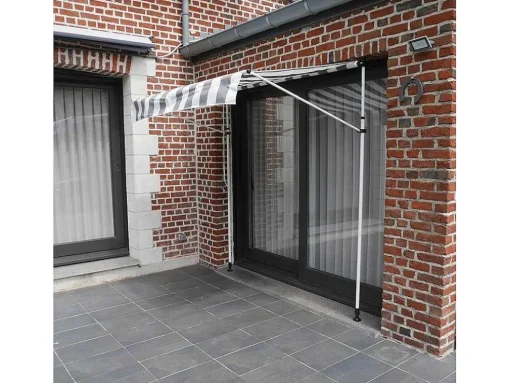 Toldo De Varanda Chene 2 1,2M - Tecido Listrado Branco/Cinzento E Moldura Branca