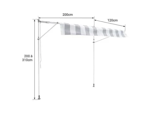 Toldo De Varanda Chene 2 1,2M - Tecido Listrado Branco/Cinzento E Moldura Branca