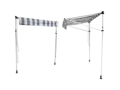 Toldo De Varanda Chene 2 1,2M - Tecido Listrado Branco/Cinzento E Moldura Branca