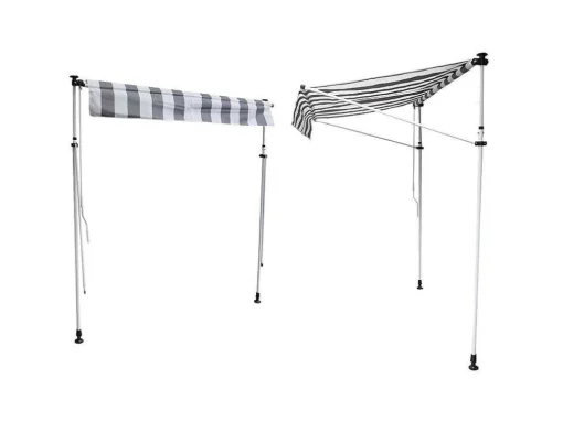 Toldo De Varanda Chene 2 1,2M - Tecido Listrado Branco/Cinzento E Moldura Branca
