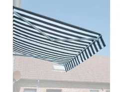 Toldo Saule 2,95 2,5M Com Semi-Canopia - Tecido Listrado Branco/Cinzento E Estrutura Branca