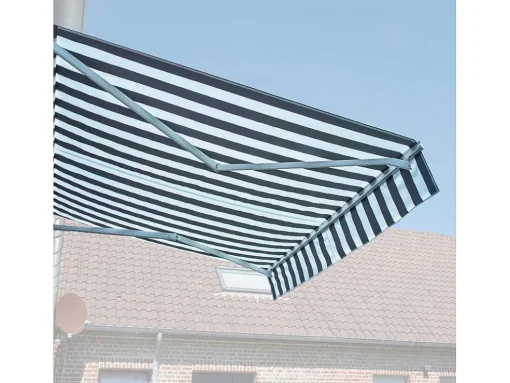 Toldo Saule 2,95 2,5M Com Semi-Canopia - Tecido Listrado Branco/Cinzento E Estrutura Branca