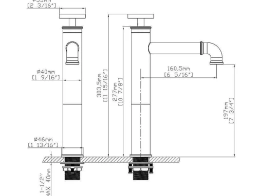 Torneira Misturadora Mecanica Sobrelevada A30,3 Cm Preto Mate - Kodva