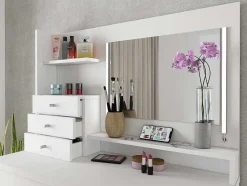 Toucador Com Espelho, Leds E Espacos De Arrumação Em Branco - Giuliana