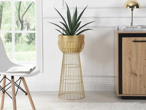 Vaso De Ornamentacao Filiforme Em Metal D. 30 X A. 71 Cm Dourado - Cemoro