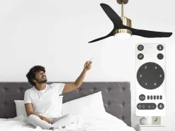 Ventilador De Tecto Reversivel Termostato Regulavel Termostato Wifi Motor Dc Tectos Inclinados Controlo Remoto Adaptador De Luz De Tres Tons 2/3 Laminas Memória Hipersilenciosa