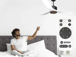Ventilador De Tecto Reversivel Termostato Regulavel Termostato Wifi Motor Dc Tectos Inclinados Controlo Remoto Luz De Tres Tons Memória Hipersilenciosa