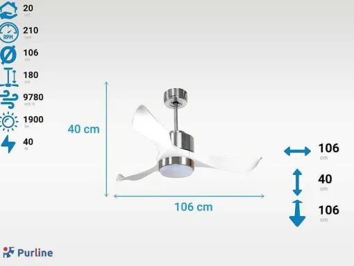 Ventilador De Tecto Reversivel Termostato Regulavel Termostato Regulavel Wifi Motor Dc Tectos Inclinados 2/3 Laminas Memória Hypersilence