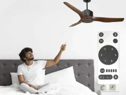 Ventilador De Tecto Reversivel Termostato Regulavel Termostato Wifi Motor Dc Tectos Inclinados Controlo Remoto Adaptador De Luz De Tres Tons 2/3 Laminas Memória Hipersilenciosa